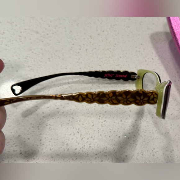 Betsey Johnson Harajuku Flower Eyeglass Frames β Black & Green Cat Eye with case - Picture 5 of 11